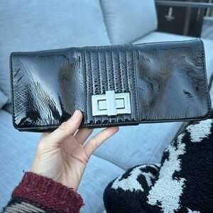 Patent Leather Clutch w/ Silver Buckle Closure